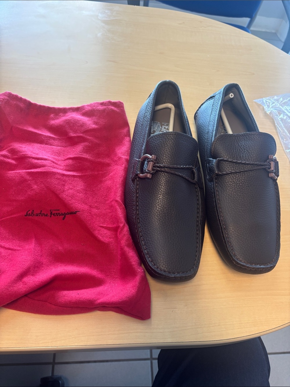 Salvatore Ferragamo Dark Brown Pebbled Leather Driver Loafers